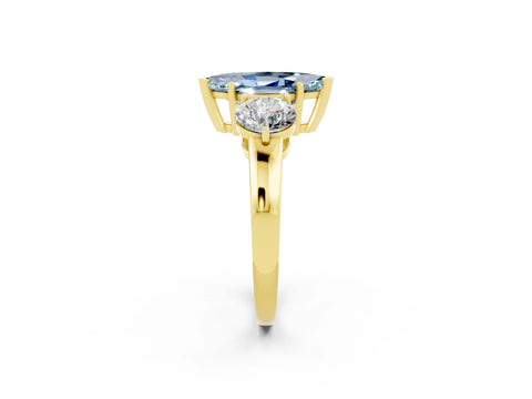 Yellow gold Marquise Cut Aquamarine Three-Stone Ring with Prong Setting and Classic Band_2