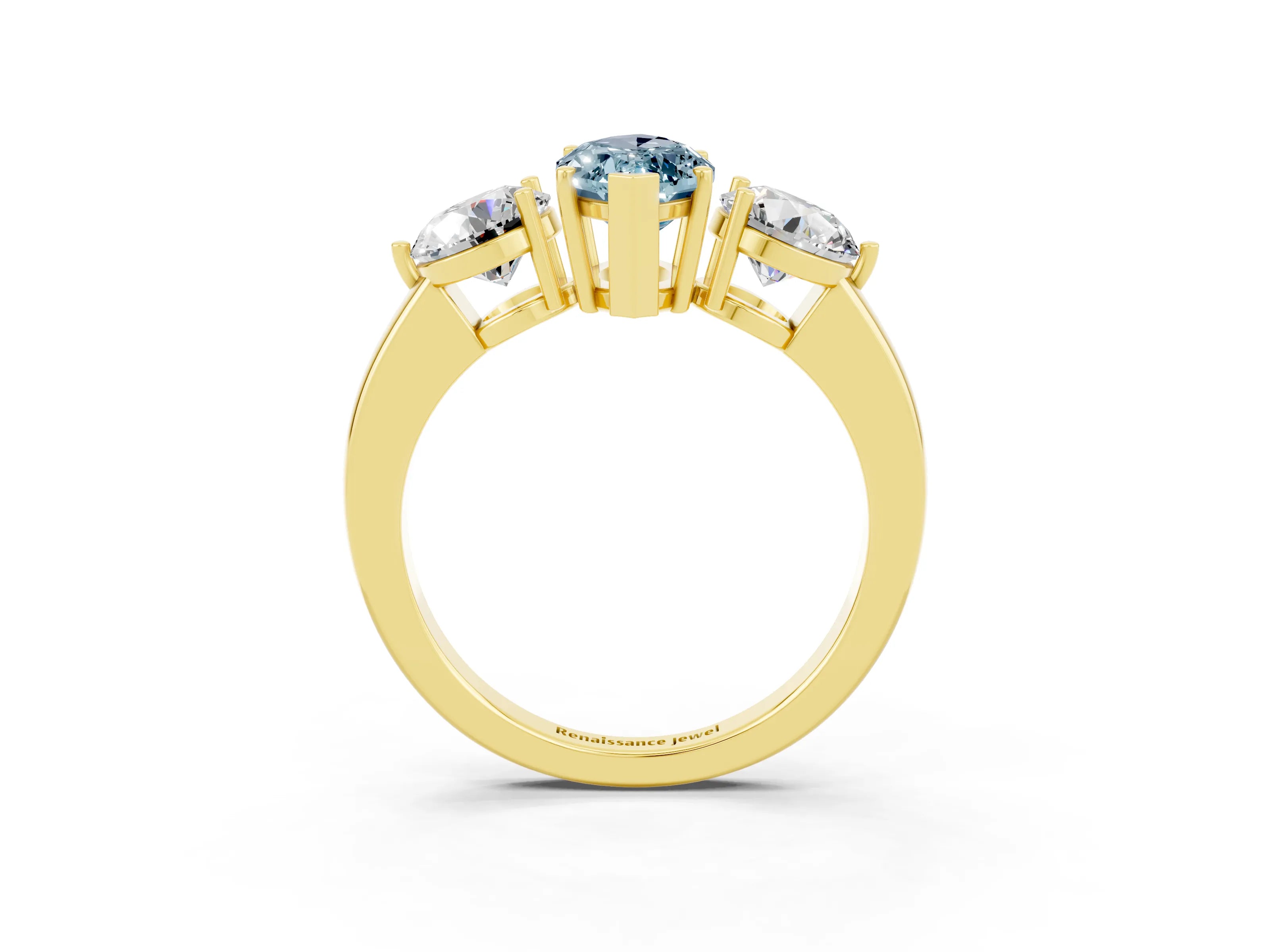 Yellow gold Marquise Cut Aquamarine Three-Stone Ring with Prong Setting and Classic Band_3