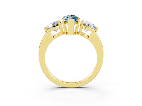 Yellow gold Marquise Cut Aquamarine Three-Stone Ring with Prong Setting and Classic Band_3