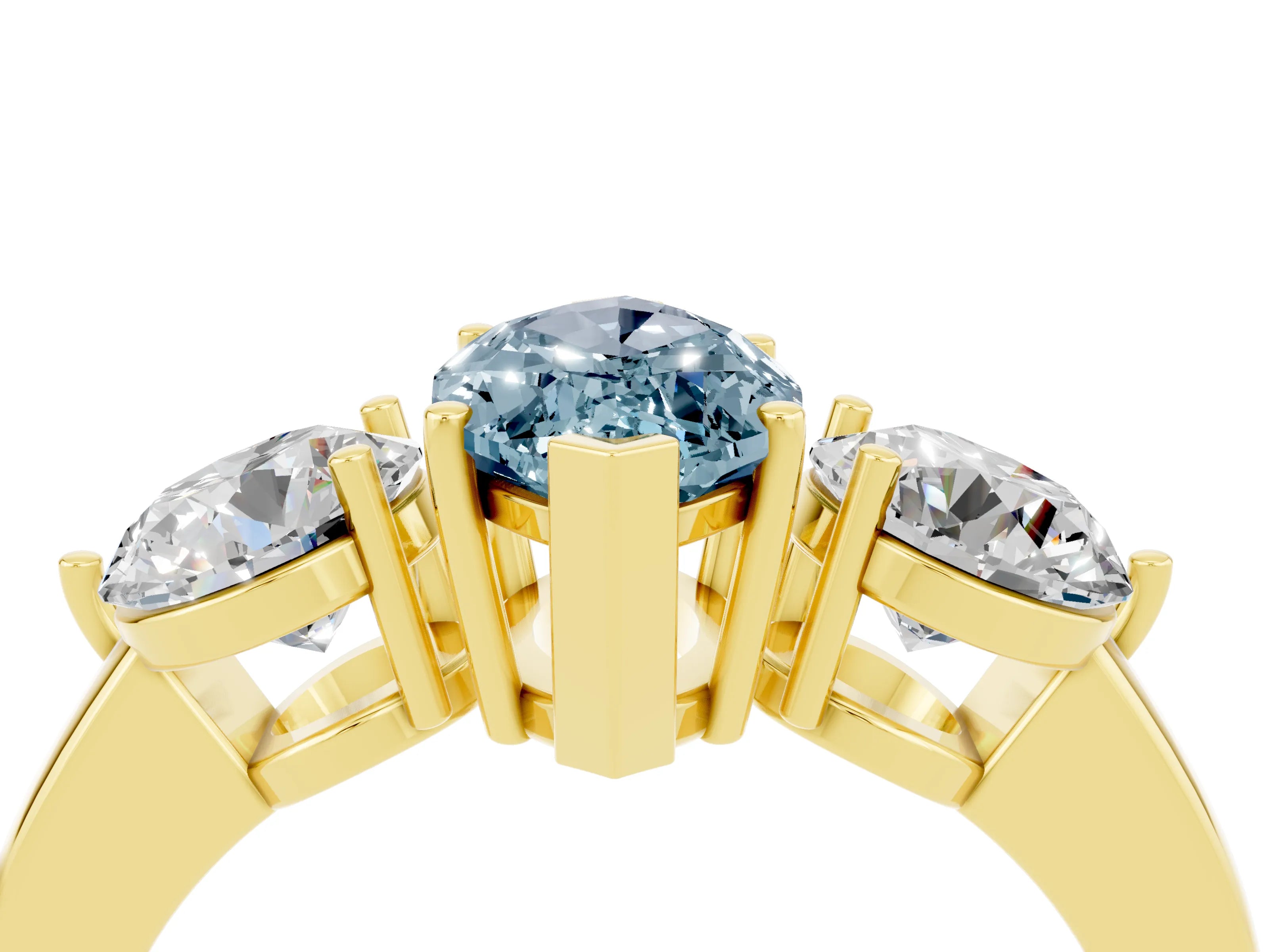 Yellow gold Marquise Cut Aquamarine Three-Stone Ring with Prong Setting and Classic Band_4