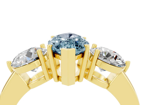Yellow gold Marquise Cut Aquamarine Three-Stone Ring with Prong Setting and Classic Band_4