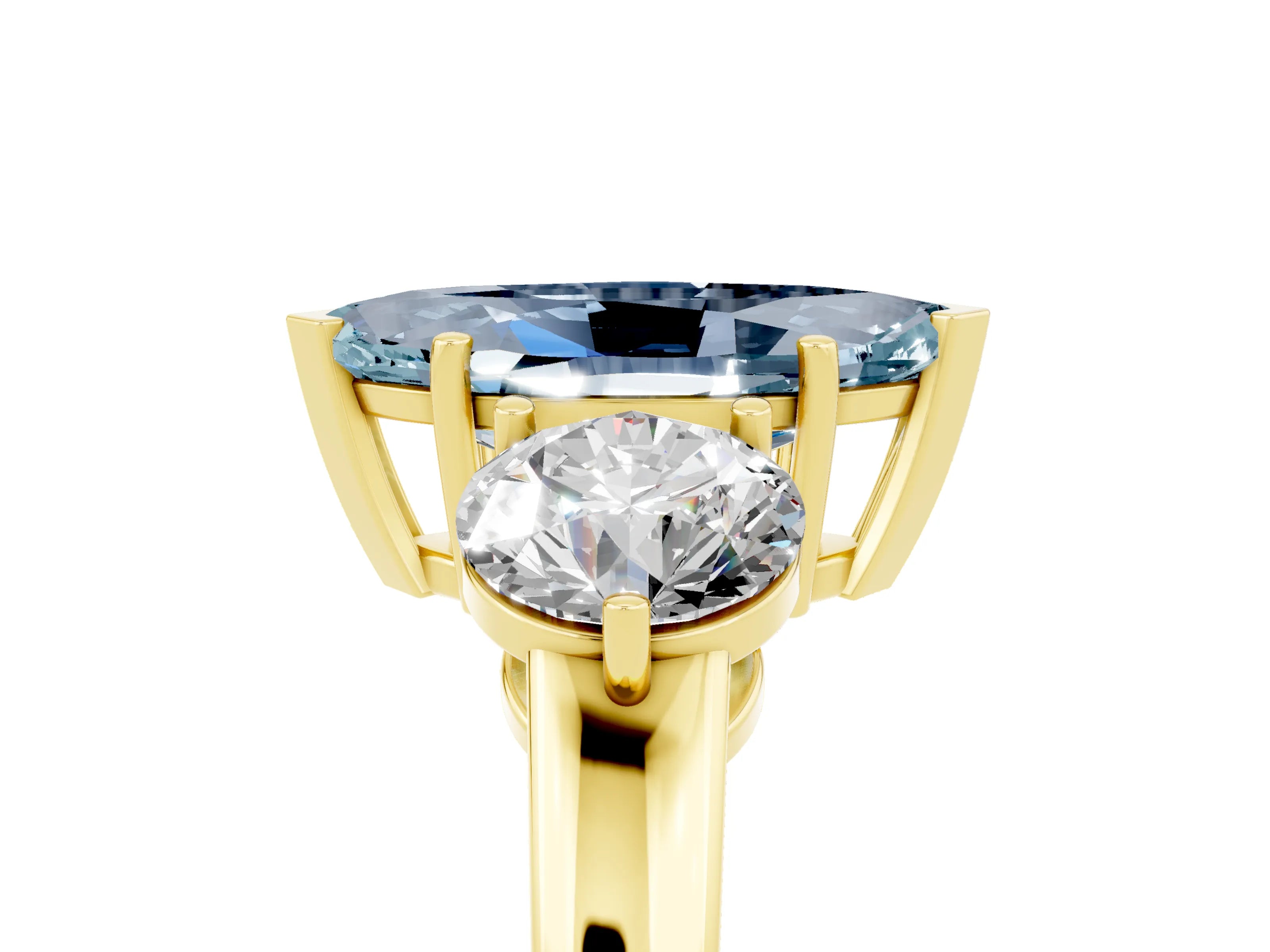 Yellow gold Marquise Cut Aquamarine Three-Stone Ring with Prong Setting and Classic Band_5