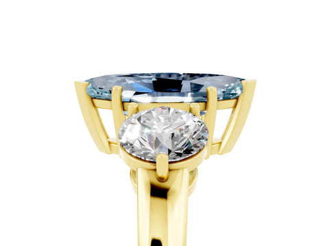 Yellow gold Marquise Cut Aquamarine Three-Stone Ring with Prong Setting and Classic Band_5