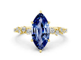 Yellow gold Marquise Cut Blue Sapphire Cluster Side Stone Solitaire Ring with Prong Setting_24