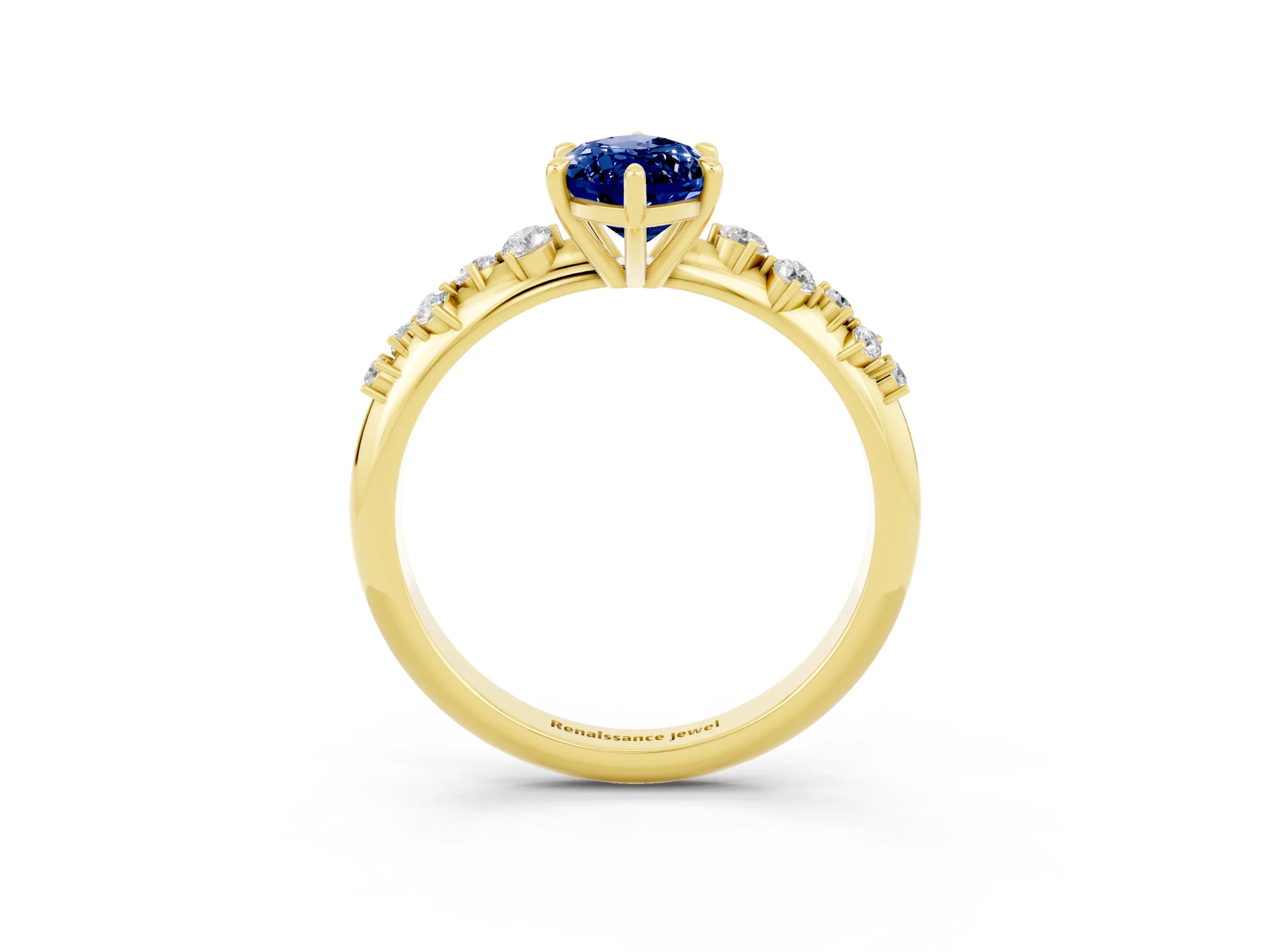 Yellow gold Marquise Cut Blue Sapphire Cluster Side Stone Solitaire Ring with Prong Setting_27