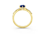 Yellow gold Marquise Cut Blue Sapphire Cluster Side Stone Solitaire Ring with Prong Setting_27