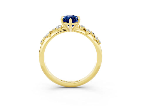 Yellow gold Marquise Cut Blue Sapphire Cluster Side Stone Solitaire Ring with Prong Setting_27