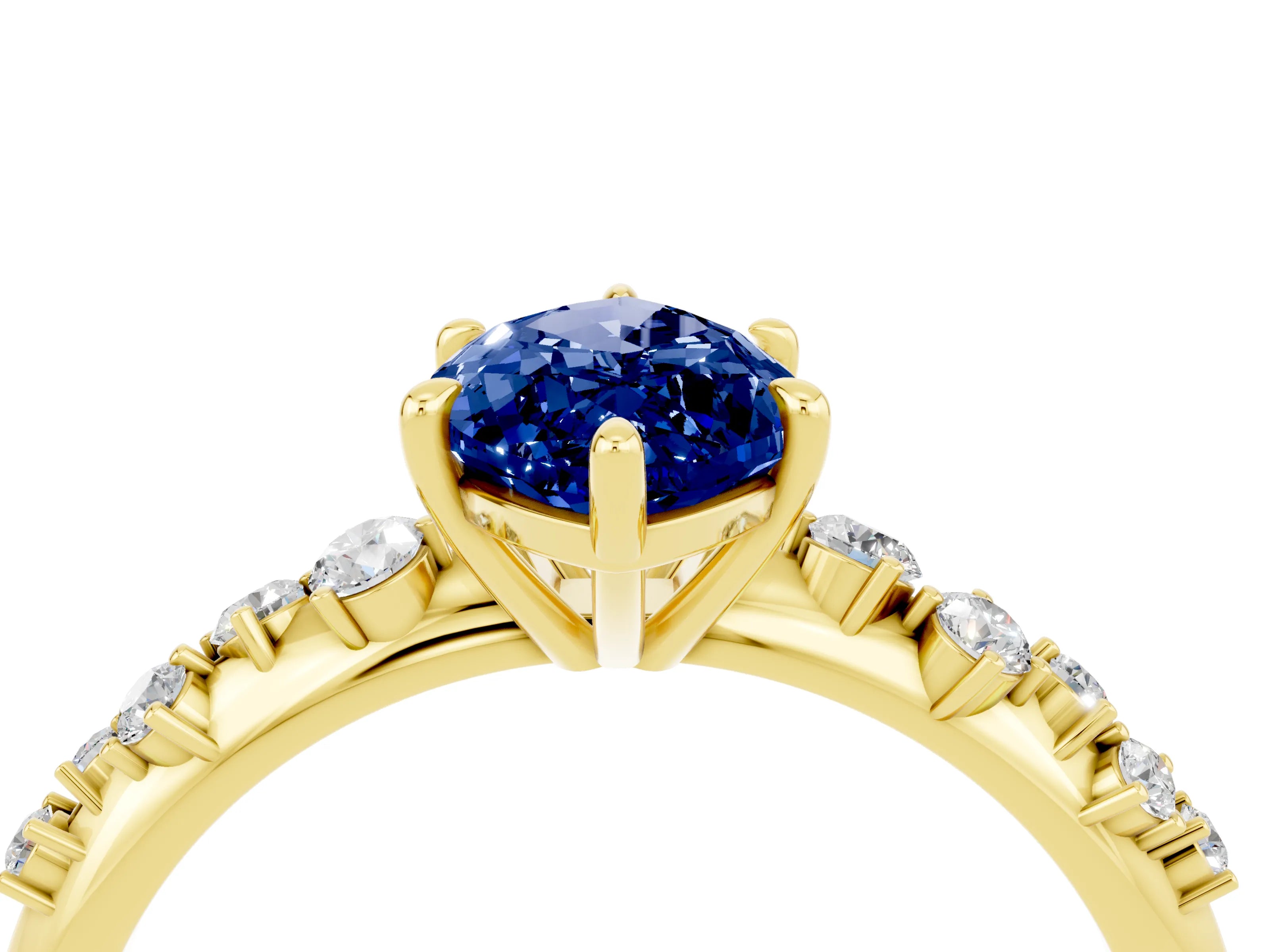 Yellow gold Marquise Cut Blue Sapphire Cluster Side Stone Solitaire Ring with Prong Setting_28