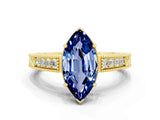 Yellow gold Marquise Cut Blue Sapphire Engagement Ring with Milgrain Channel Set Band and Prong Setting