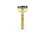 Yellow gold Marquise Cut Blue Sapphire Engagement Ring with Milgrain Channel Set Band and Prong Setting_2