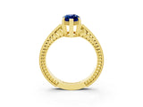 Yellow gold Marquise Cut Blue Sapphire Engagement Ring with Milgrain Channel Set Band and Prong Setting_3