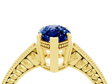 Yellow gold Marquise Cut Blue Sapphire Engagement Ring with Milgrain Channel Set Band and Prong Setting_4