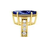 Yellow gold Marquise Cut Blue Sapphire Engagement Ring with Milgrain Channel Set Band and Prong Setting_5