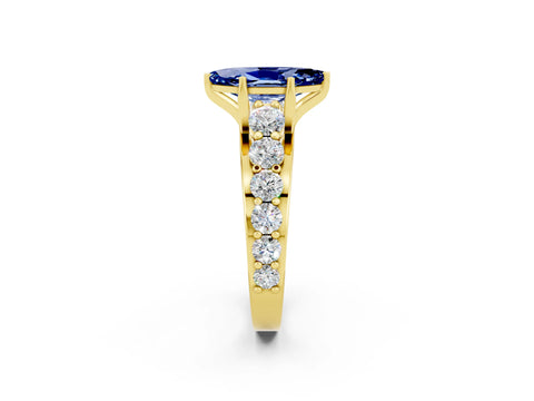Yellow gold Marquise Cut Blue Sapphire Engagement Ring with Pavé Band and Four-Prong Setting_2