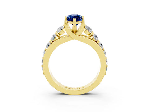 Yellow gold Marquise Cut Blue Sapphire Engagement Ring with Pavé Band and Four-Prong Setting_3