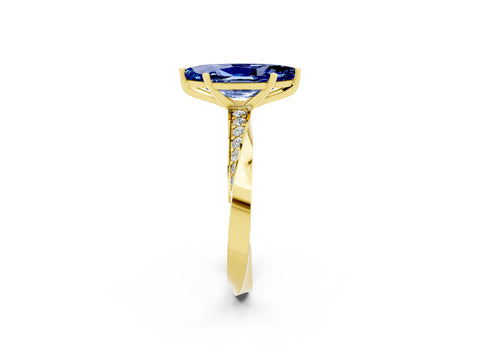 Yellow gold Marquise Cut Blue Sapphire Engagement Ring with Side Stone Accents and Four-Prong Setting_29