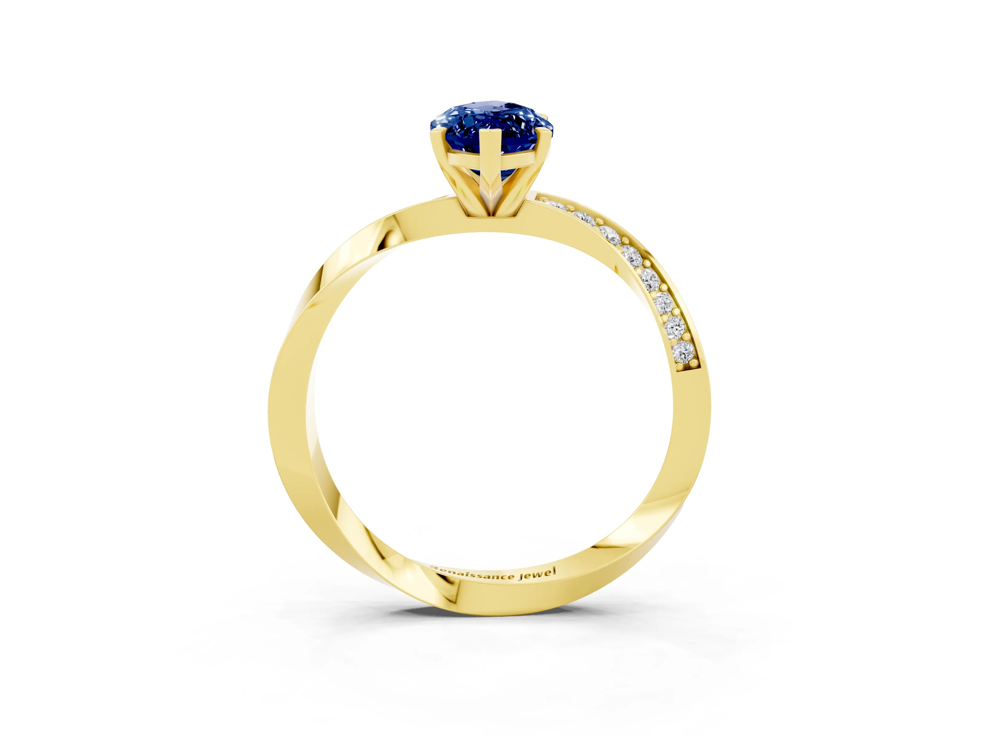 Yellow gold Marquise Cut Blue Sapphire Engagement Ring with Side Stone Accents and Four-Prong Setting_30