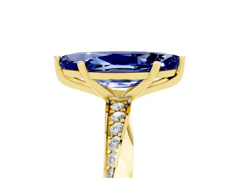 Yellow gold Marquise Cut Blue Sapphire Engagement Ring with Side Stone Accents and Four-Prong Setting_32