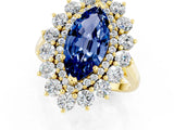 Yellow gold Marquise Cut Blue Sapphire Floral Double Halo Engagement Ring with Prong Setting_62