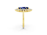 Yellow gold Marquise Cut Blue Sapphire Floral Double Halo Engagement Ring with Prong Setting_63