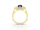 Yellow gold Marquise Cut Blue Sapphire Floral Double Halo Engagement Ring with Prong Setting_64