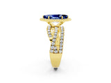 Yellow gold Marquise Cut Blue Sapphire Halo Ring with Round Split Shank and Prong Setting_63