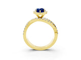 Yellow gold Marquise Cut Blue Sapphire Halo Ring with Round Split Shank and Prong Setting_64