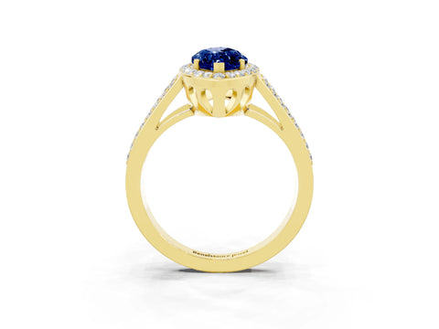 Yellow gold Marquise Cut Blue Sapphire Halo Ring with Split Shank U-Prong Band and Four-Prong Setting_3