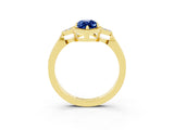 Yellow gold Marquise Cut Blue Sapphire Halo Ring with Tapered Band and Four-Prong Setting_3