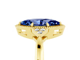 Yellow gold Marquise Cut Blue Sapphire Halo Ring with Tapered Band and Four-Prong Setting_5