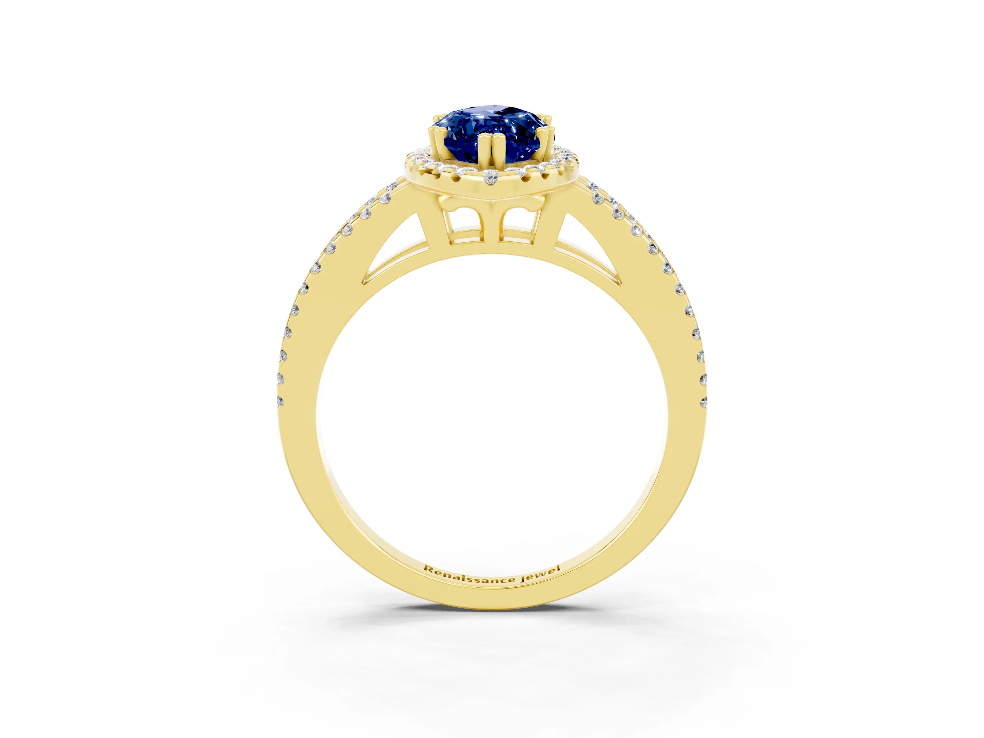 Yellow gold Marquise Cut Blue Sapphire Halo Split Shank Engagement Ring_15