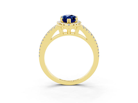Yellow gold Marquise Cut Blue Sapphire Halo Split Shank Engagement Ring_15