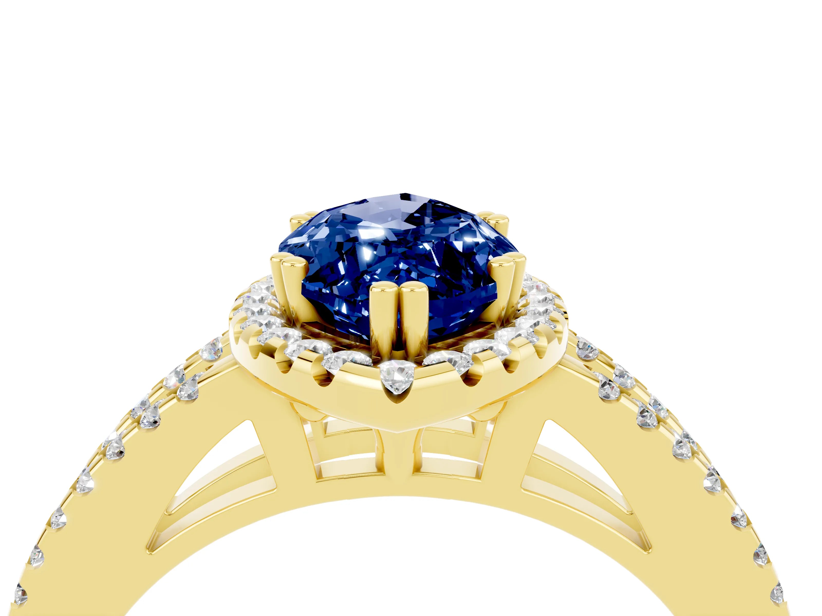 Yellow gold Marquise Cut Blue Sapphire Halo Split Shank Engagement Ring_16
