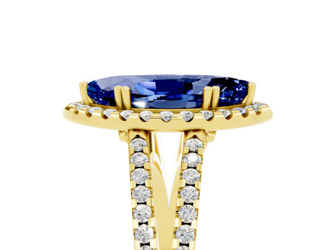 Yellow gold Marquise Cut Blue Sapphire Halo Split Shank Engagement Ring_17