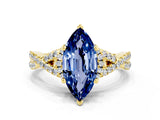 Yellow gold Marquise Cut Blue Sapphire Halo Twist Band Solitaire Prong Setting Ring