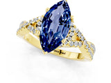 Yellow gold Marquise Cut Blue Sapphire  Halo Twist Band Solitaire Prong Setting Ring_25