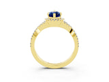 Yellow gold Marquise Cut Blue Sapphire  Halo Twist Band Solitaire Prong Setting Ring_27