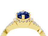 Yellow gold Marquise Cut Blue Sapphire  Halo Twist Band Solitaire Prong Setting Ring_28