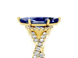 Yellow gold Marquise Cut Blue Sapphire  Halo Twist Band Solitaire Prong Setting Ring_29