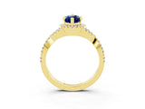 Yellow gold Marquise Cut Blue Sapphire Halo Twist Band Solitaire Prong Setting Ring_3