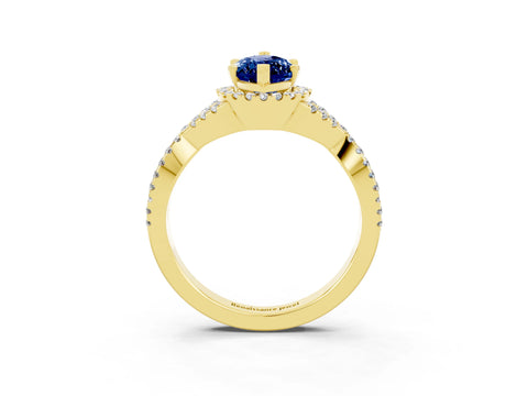 Yellow gold Marquise Cut Blue Sapphire Halo Twist Band Solitaire Prong Setting Ring_3