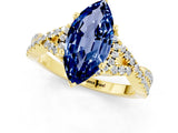 Yellow gold Marquise Cut Blue Sapphire  Halo Twist Band Solitaire Prong Setting Ring_43