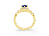 Yellow gold Marquise Cut Blue Sapphire  Halo Twist Band Solitaire Prong Setting Ring_45