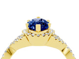 Yellow gold Marquise Cut Blue Sapphire  Halo Twist Band Solitaire Prong Setting Ring_46