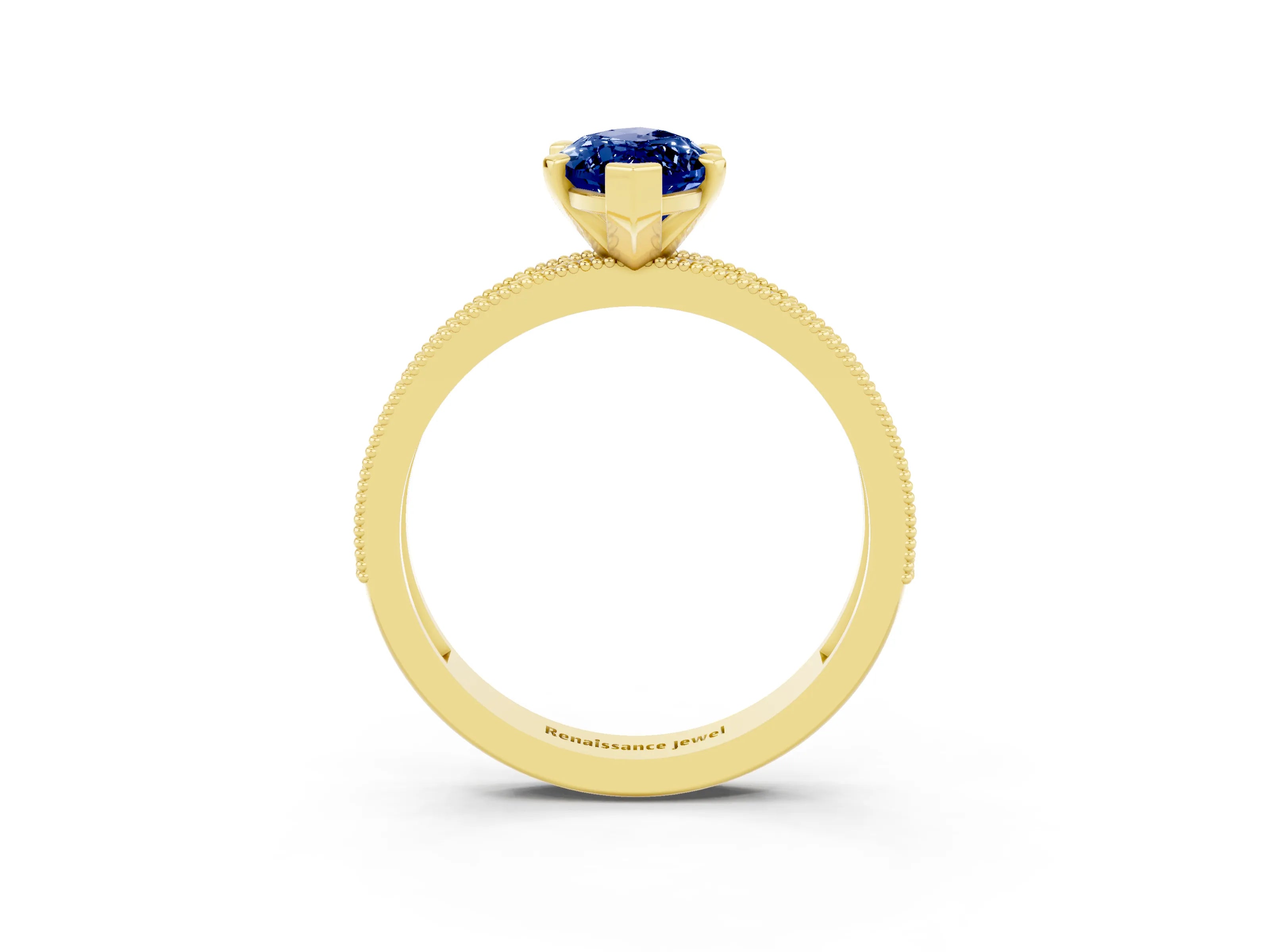 Yellow gold Marquise Cut Blue Sapphire Milgrain Pavé Engagement Ring with Four-Prong Setting_3
