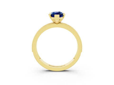 Yellow gold Marquise Cut Blue Sapphire Milgrain Pavé Engagement Ring with Four-Prong Setting_3