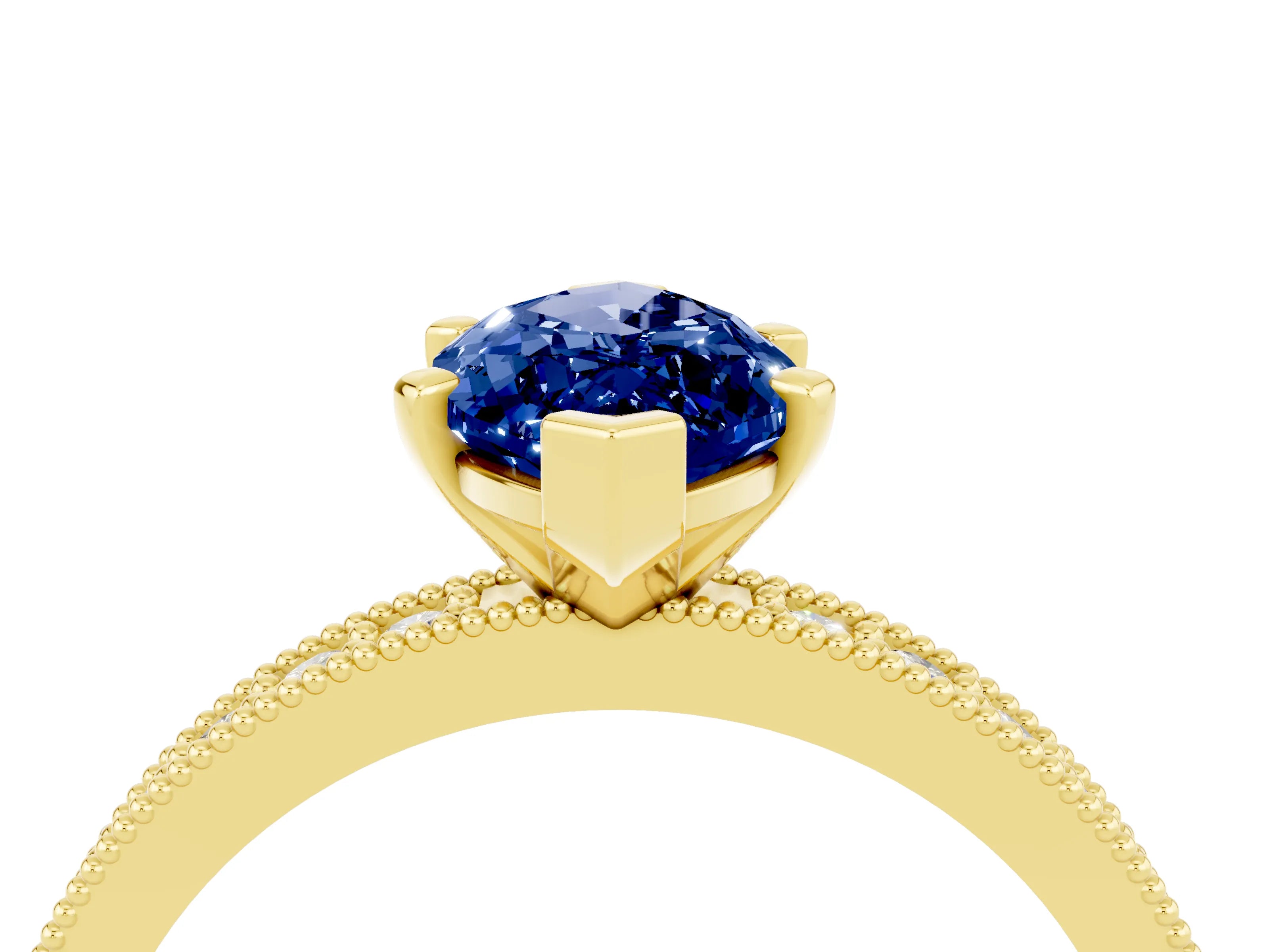 Yellow gold Marquise Cut Blue Sapphire Milgrain Pavé Engagement Ring with Four-Prong Setting_4