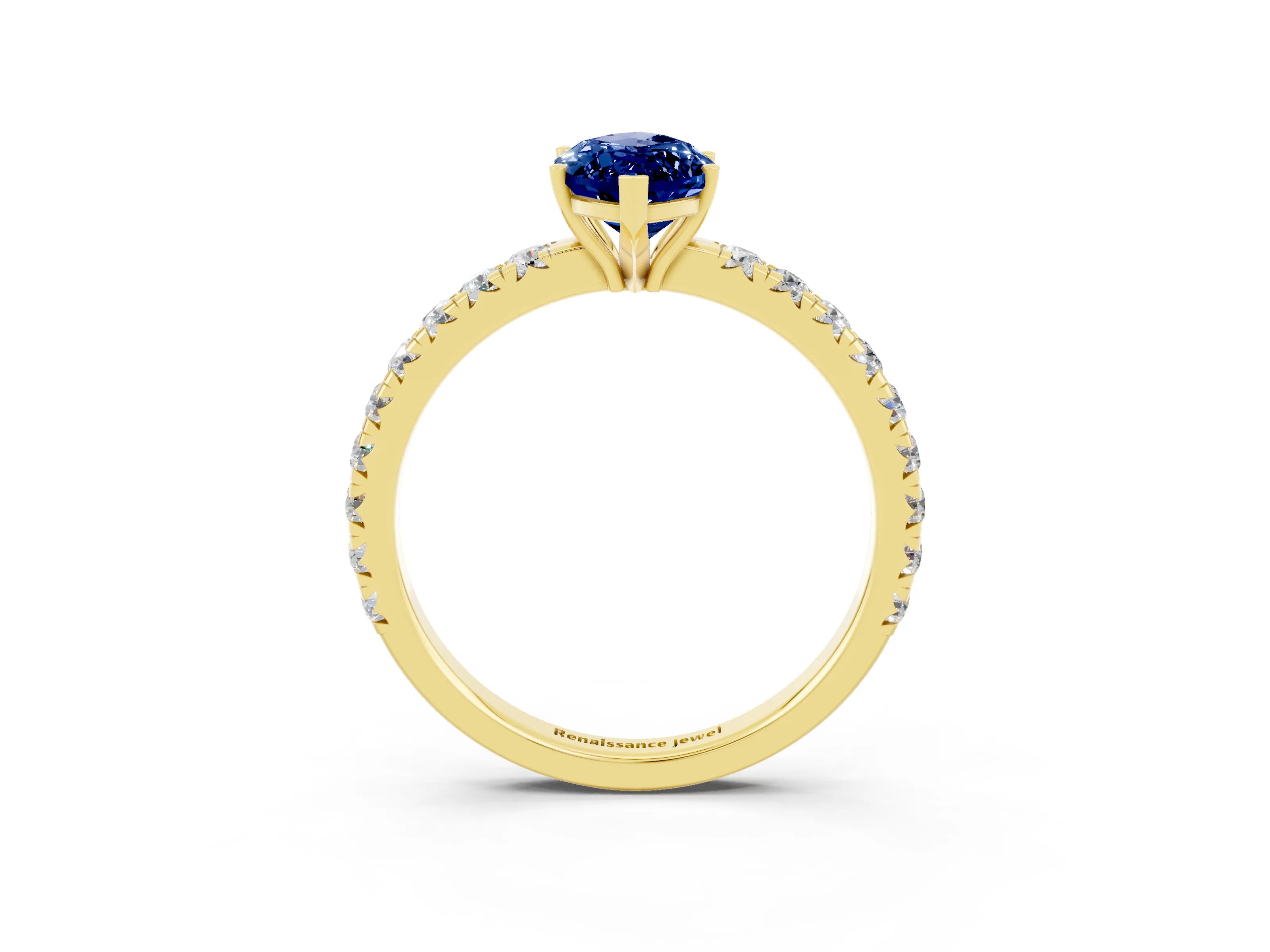 Yellow gold Marquise Cut Blue Sapphire Pavé Solitaire Engagement Ring with Four-Prong Setting_15
