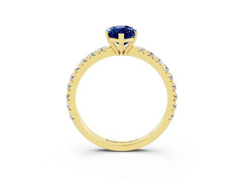 Yellow gold Marquise Cut Blue Sapphire Pavé Solitaire Engagement Ring with Four-Prong Setting_15