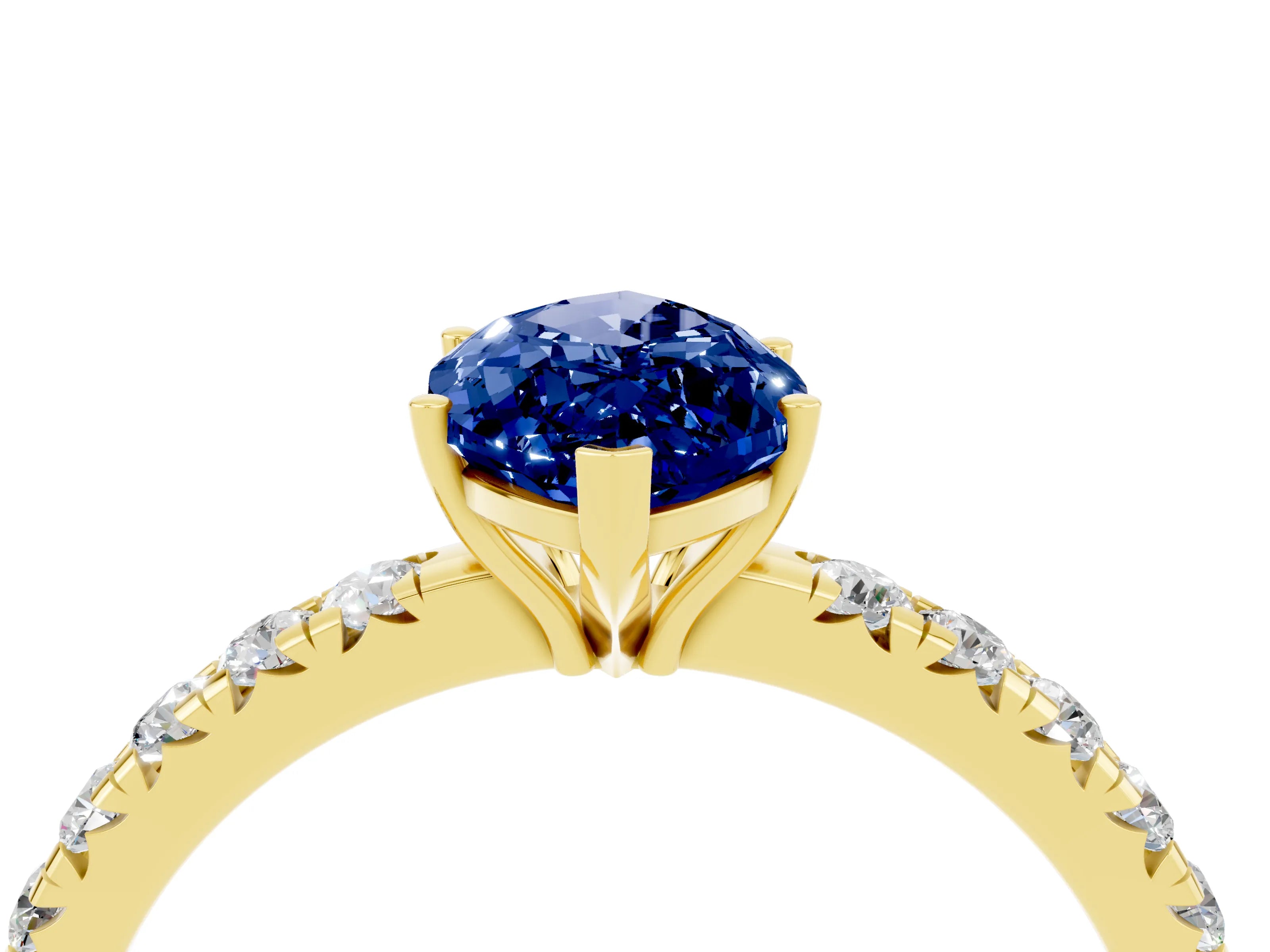 Yellow gold Marquise Cut Blue Sapphire Pavé Solitaire Engagement Ring with Four-Prong Setting_16